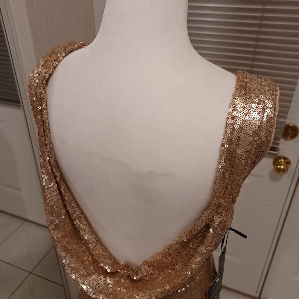 New Gold Sequined Formal Dress - Size Small - Picture 6 of 12